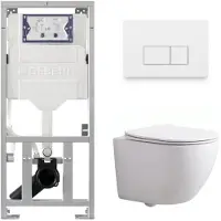 Geberit QeramiQ Dely Swirl Compact Toiletset - inbouwreservoir UP320 - met Burda frame - 25mm zitting - kunststof bedieningsplaat glans wit - rechthoekige knoppen - glans wit