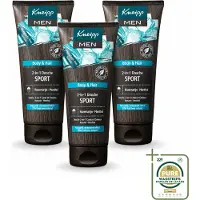 Kneipp 3 x - Sport Douche 2‑in‑1 - Men - 200 ml - Wasstrips - Sportdouche - Herstel Na Sporten - Verkoeling - Ontspanning - Menthol