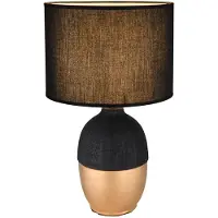 Globo Tafellamp slaapkamer bijzetlamp zwart leeslamp modern, design lamp nachtlamp textielen kap, keramiek goud, 1x E14 fitting, DxH 25x43 cm