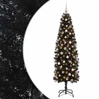 vidaXL Smalle kunstkerstboom met kerstbal 180 cm 300 LED's Warmwit