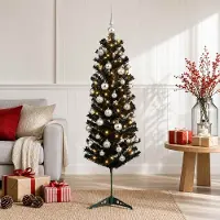 vidaXL Smalle kunstkerstboom met kerstbal 120 cm 150 LED's Warmwit