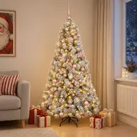 vidaXL Kunstkerstboom met kerstbal 180 cm 300 LED's Warmwit