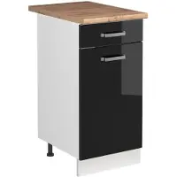 Vicco Wastafelkast R-Line Zwart hoogglans/Wit 40 cm goudkleurig eiken werkblad, Model 72893