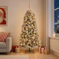 vidaXL Kunstkerstboom met scharnieren en kerstballen 210 cm 300 LED's