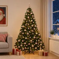 vidaXL Kunstkerstboom donkergroen met kerstballen 240 cm 300 LED's