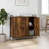 vidaXL Dressoir Gerookt eiken 97 x 33 x 81 cm Bewerkt hout