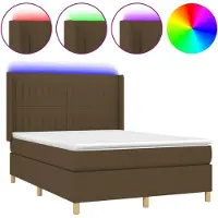 vidaXL Boxspring met matras en LED stof donkerbruin 140x200 cm