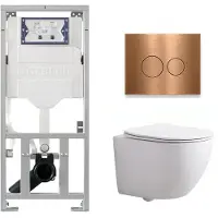 Geberit QeramiQ Dely Swirl Compact Toiletset - inbouwreservoir UP320 - met Burda frame - slim zitting - metalen bedieningsplaat koper - ronde knoppen - glans wit SW1471012/SW1247814/0701131/SW706196