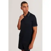 Ted Baker Ss House Check Jacquard Navy Polo Shirt