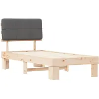 vidaXL Bedframe met Gevoerde Hoofdbord Natuurlijk en donkergrijs