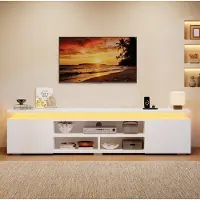 OKWISH TV Meubel - RGB Ledverlichting Met App Spraak En Timerbediening - Twee Gesloten Kasten En Drie Open Vakken - MDF Wit - 180 x 35 x 42 cm