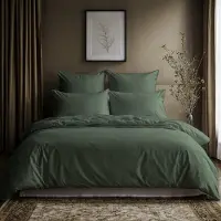 Lavea Beddengoedset van 100% Katoen met Dekbedovertrek 200x220 + 2 Kussenslopen 80x80 cm – Zacht, Ademend en Oeko-TEX Gecertificeerd – Olijfgroen