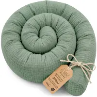 Totsy Baby Zijslaper kussen Lichaamskussen 200 cm - Lang kussen bed rol slaapkussen nek rol Decoratie voor kinderkamer Oeko-Tex Salie Mousseline