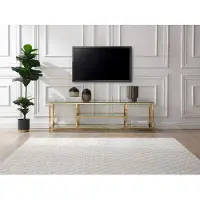 Vente-unique Tv-meubel met 2 planken van gehard glas en roestvrij staal - Transparant en goudkleurig - RIMALI