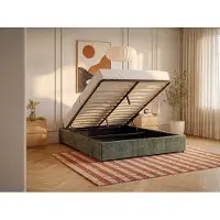 Vente-unique Boxspring met opbergruimte 160 x 200 cm van gestructureerde stof - Groen - FIRMEO van YSMÉE