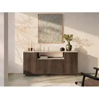 Vente-unique Buffetkast met 4 deuren en 1 plank - Donker naturel en beige travertijn effect - LOTULA
