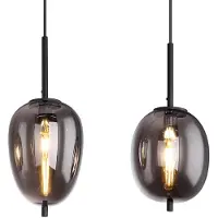 Globo Hanglamp houten lamp 4 vlammen glazen kap rookkleurige hanglamp hanglamp woonkamer, metaal glas, zwart naturel, 4x E14 fitting, LxBxH 100x18,5x130 cm