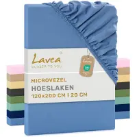 Lavea Hoeslaken 120x200 cm – zachte en ademende microvezel – voor matrassen tot 20 cm – met elastiek rondom – oeko-tex gecertificeerd – Lichtblauw