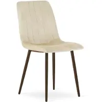 OSKAR LAVA Eetkamerstoel – Beige Velvet – Walnootkleurige Houten Poten – Comfortabele Gestoffeerde Zitting – Modern Design – Velvet Stoel voor Woonkamer, Keuken en Eetkamer – Max. 110 kg