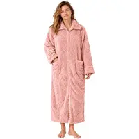 Badrock Badjas met Rits Dames - Extra Lang Fleece Ruitreliëf - Roze - L/XL