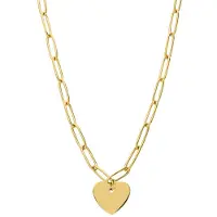 Lucardi Dames Stainless steel goldplated paperclip ketting met plaathanger hart - Ketting - Staal - Goudkleurig - 50 cm