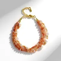 Cavill - Zilveren Armband 925 Verguld met Zonnesteen 27,6 ct, Zoetwaterparels & Gouden Hematiet - Verstelbare Edelstenen Sieraad - Dames Stijlvol
