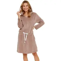 Doctor Nap Velours Badjas Dames Met Capuchon Rits en Zakken Beige SWO.1008 XXL / 44