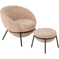 J-Line Loungestoel + Poef Ijzer Lichtroze/Zwart