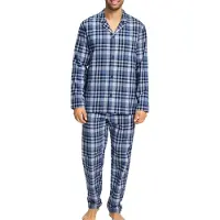 Hanro Pyjama lang ' Cozy Comfort ' blauw / wit