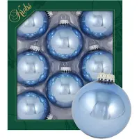 Merkloos Krebs kerstballen - 8x stuks - lichtblauw - glas - 7 cm - glans - Kerstbal
