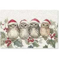 MuchoWow Deurmat 90x60 cm - Droogloopmat Uilen - Tak - Hulstblaadjes - Kerstmuts - Mat voor binnen - Schoonloopmat - Deurmatten met print - Inloopmat