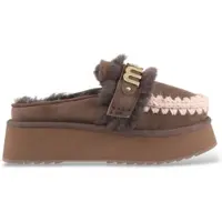 Mou Dames Bruine platform klompen van leer (37), 5 tot 8 cm, Geen, Casual MU.FW681006A