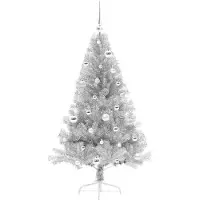 vidaXL Kunststof Voorverlichte Kerstboom met 150 LED Zilver 150 cm PET