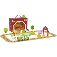 Tooky Toy Tooky speelgoed houten boerderij in een koffer figuren voertuigen