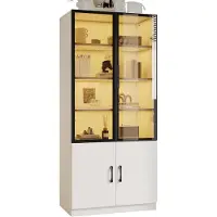 MODFU - Vitrinekast - LED-Verlichting - Rookglas - Aluminium Frame - Wit - 60 X 40 X 160 Cm