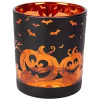 COSY&TRENDY Theelichthouder Halloween scene Orange Mat zwart dia 9cm H10cm 6stuks