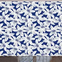 KOZMOS TEKSTİL VE GERİ DÖNÜŞÜM SANAYİ TİCARET LİMİTED ŞİRKETİ Rustiek gordijn met bloemenmotief, hibiscusblaadjes, met lussen en haken voor de woonkamer, 280 x 245 cm, wit donkerblauw