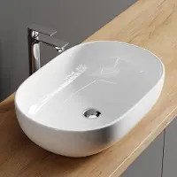 Planetmöbel Opzetwastafel 60 cm Ovaal Keramiek Hoogglans Wit