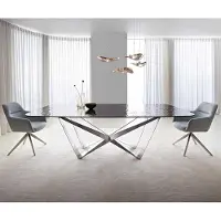 DELIFE Eetkamertafel Edge Boot 240x120 Glas smelten rokerig zwart 3D-Relief spider vlak staal RVS