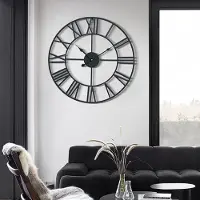 OKWISH Wandklok Grote Stille Retro - Met Romeinse Cijfers 50 Cm - Voor Woonkamer Keuken En Slaapkamer - Metaal - Zwart