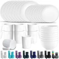 PromoHome Bestek Sets van 32 Stuks, Onbreekbaar En Herbruikbaar Lichtgewicht Borden Mokken Schalen Gemakkelijk Te Dragen En Schoon Te Maken Magnetron Veilig BPA Vrij Service Voor 8