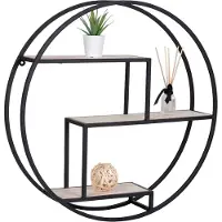 QUVIO Wandplank rond Milan - Staal/hout - Ø62 - Zwart