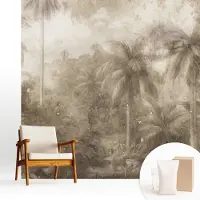 Wallfluent Fotobehang - Bruin Vliesbehang - 250x250 cm - Exotisch Landschap Fotobehang Vlies - Hal behang Bloemen En Planten - Muurschildering - Woonkamer behang