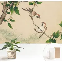 Wallfluent Fotobehang - Beige Vliesbehang - 152x104 cm - Klassiek Duo Fotobehang Vlies - Woonkamer behang Dieren - Muurschildering - Woonkamer behang