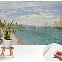 Wallfluent Zelfklevend Fotobehang - Blauw Vliesbehang - 208x146 cm - Kustlandschap Behang Zonder Lijm - Slaapkamer behang Landschappen - Scheurbestendig Behang - Bubble Free Behang