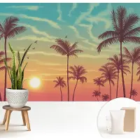 Wallfluent Fotobehang - Blauw Vliesbehang - 208x146 cm - Tropisch Landschap Muurschildering - Slaapkamer behang Landschappen - Fotobehang Vlies - Gang behang