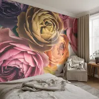 Coloray Vliesbehang - Roze Snellijm Behang - 250x104 cm - Kleurrijke Rozen Muurschildering - Gang behang Bloemen En Planten - Fotobehang Vlies - Gang behang