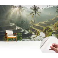 Wallfluent Zelfklevend Fotobehang - Groente Vliesbehang - 416x254 cm - Paradijselijke Terrassen Fotobehang - Hal behang Landschappen - Polyester Behang - Luchtbelvrij Behang