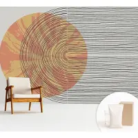 Wallfluent Fotobehang - Grijs Vliesbehang - 312x219 cm - Cirkel Met Lijnen Muurschildering - Gang behang Abstractie - Fotobehang Vlies - Slaapkamer behang
