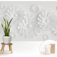 Wallfluent Fotobehang - Wit Vliesbehang - 208x146 cm - Bloemige Elegantie Muurschildering - Slaapkamer behang Bloemen En Planten - Fotobehang Vlies - Slaapkamer behang